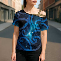 New Zealand Maori Matariki Cross Shoulder Shirt Galaxy Kowhaiwhai