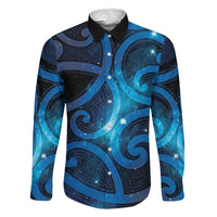 New Zealand Maori Matariki Family Matching Long Sleeve Bodycon Dress and Hawaiian Shirt Galaxy Kowhaiwhai LT7 Dad's Shirt - Long Sleeve Galaxy - Polynesian Pride