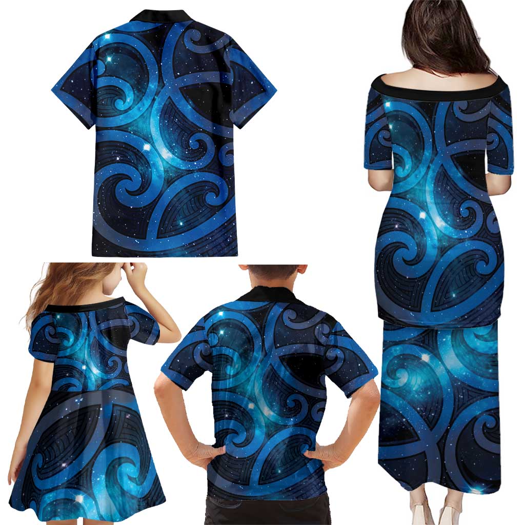 New Zealand Maori Matariki Family Matching Puletasi and Hawaiian Shirt Galaxy Kowhaiwhai LT7 - Polynesian Pride