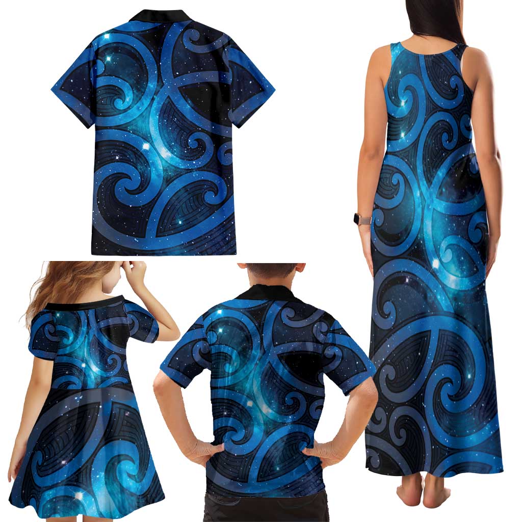 New Zealand Maori Matariki Family Matching Tank Maxi Dress and Hawaiian Shirt Galaxy Kowhaiwhai LT7 - Polynesian Pride