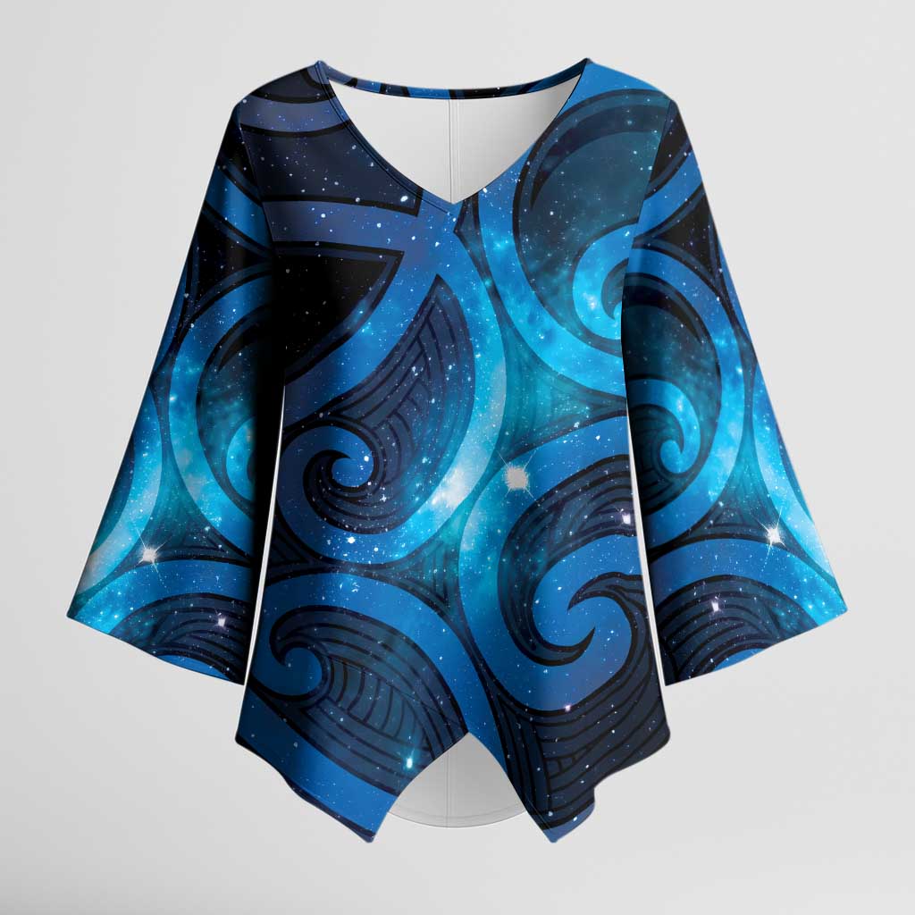 New Zealand Maori Matariki Kimono Sleeve Blouse Galaxy Kowhaiwhai
