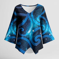 New Zealand Maori Matariki Kimono Sleeve Blouse Galaxy Kowhaiwhai