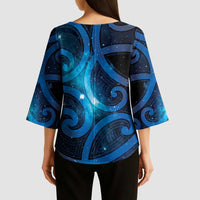 New Zealand Maori Matariki Kimono Sleeve Blouse Galaxy Kowhaiwhai
