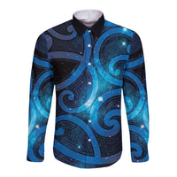 New Zealand Maori Matariki Long Sleeve Button Shirt Galaxy Kowhaiwhai