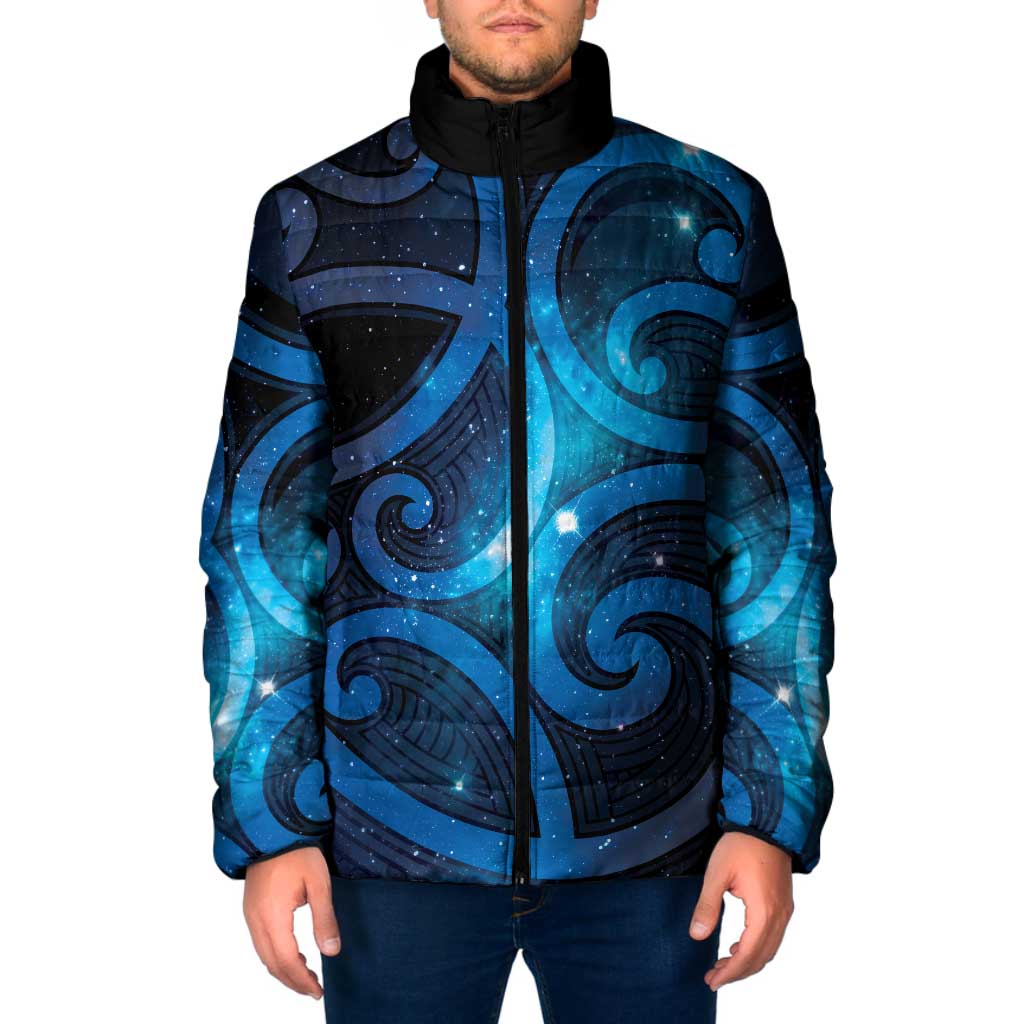New Zealand Maori Matariki Padded Jacket Galaxy Kowhaiwhai