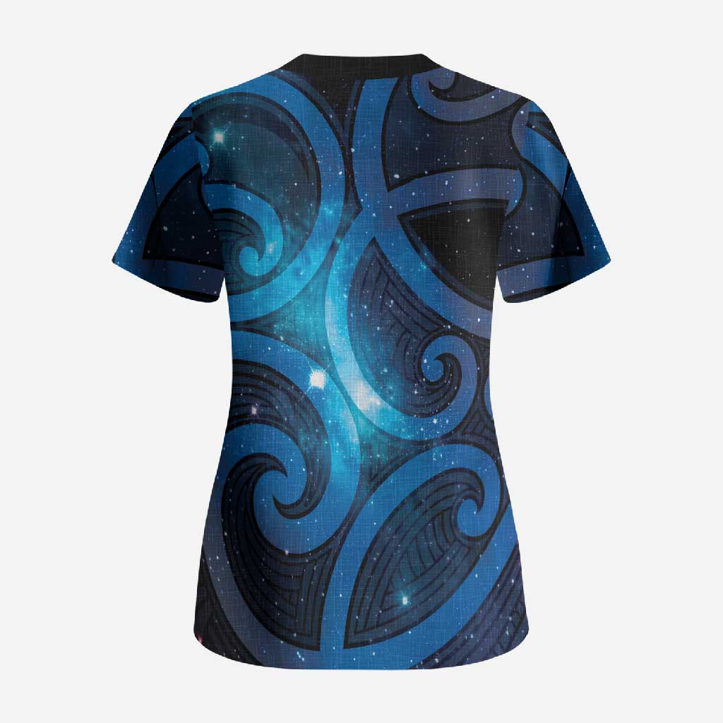 New Zealand Maori Matariki Scrub Top Galaxy Kowhaiwhai