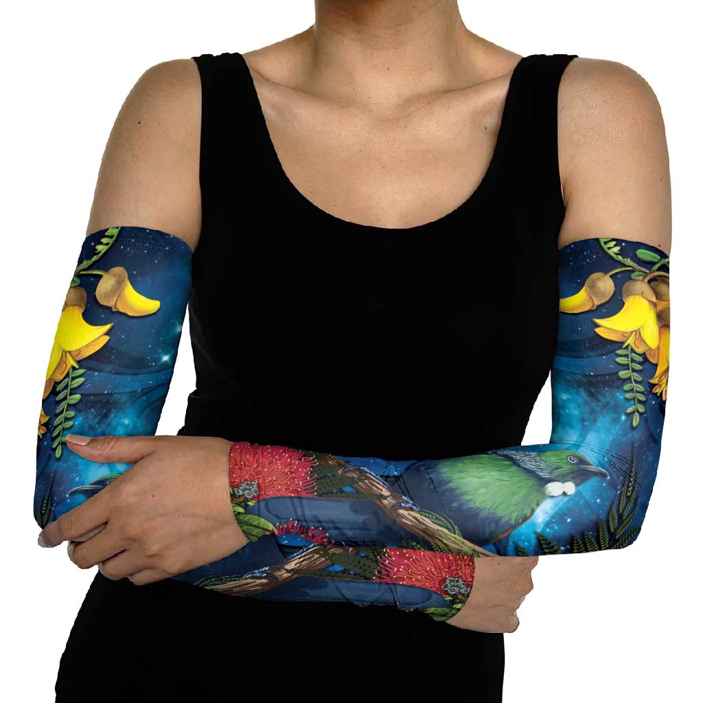 Tui Bird New Zealand Starry Sky Arm Sleeves Maori Koru