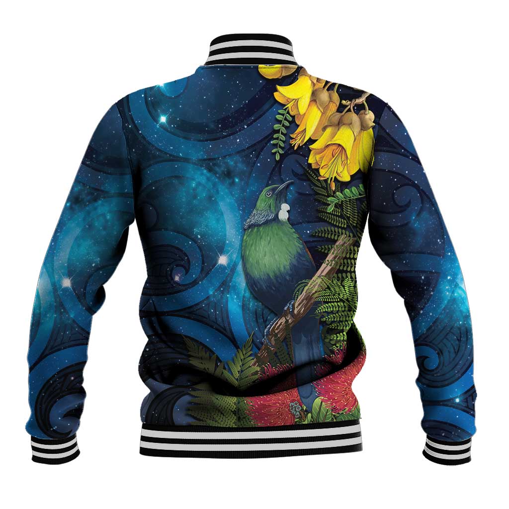 Tui Bird New Zealand Starry Sky Baseball Jacket Maori Koru