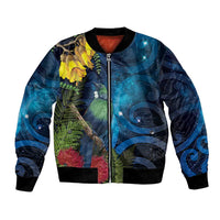 Tui Bird New Zealand Starry Sky Bomber Jacket Maori Koru