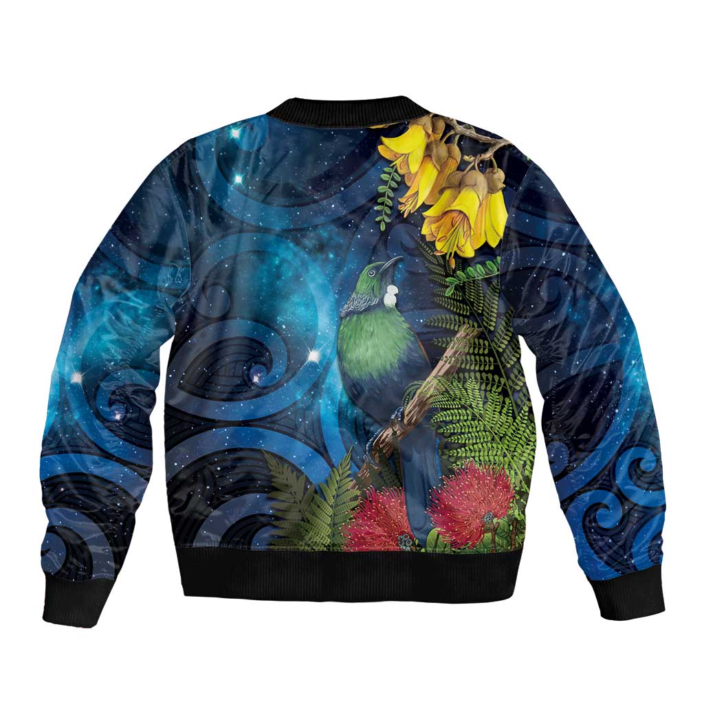 Tui Bird New Zealand Starry Sky Bomber Jacket Maori Koru