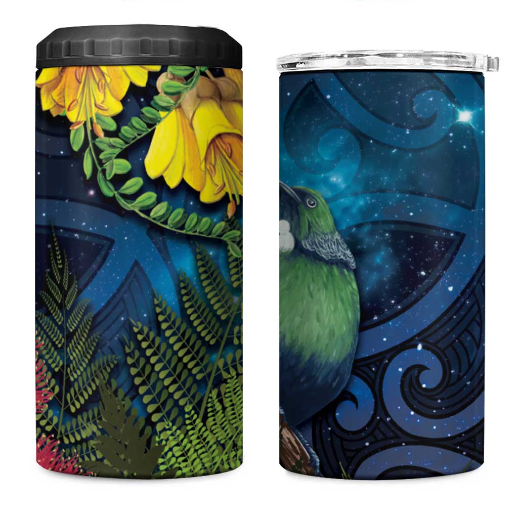 Tui Bird New Zealand Starry Sky 4 in 1 Can Cooler Tumbler Maori Koru