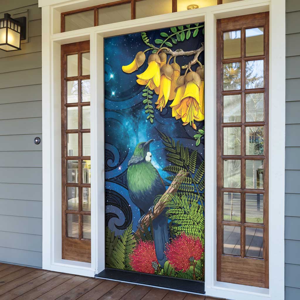 Tui Bird New Zealand Starry Sky Door Cover Maori Koru