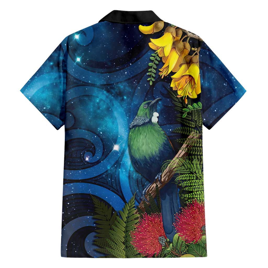 Tui Bird New Zealand Starry Sky Family Matching Off The Shoulder Long Sleeve Dress and Hawaiian Shirt Maori Koru LT7 - Polynesian Pride