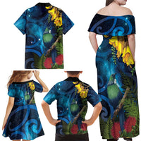 Tui Bird New Zealand Starry Sky Family Matching Off Shoulder Maxi Dress and Hawaiian Shirt Maori Koru LT7 - Polynesian Pride