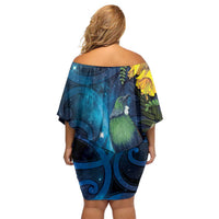 Tui Bird New Zealand Starry Sky Family Matching Off Shoulder Short Dress and Hawaiian Shirt Maori Koru LT7 - Polynesian Pride