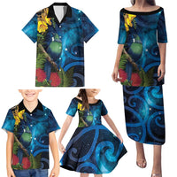 Tui Bird New Zealand Starry Sky Family Matching Puletasi and Hawaiian Shirt Maori Koru LT7 - Polynesian Pride