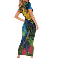 Tui Bird New Zealand Starry Sky Family Matching Short Sleeve Bodycon Dress and Hawaiian Shirt Maori Koru LT7 - Polynesian Pride