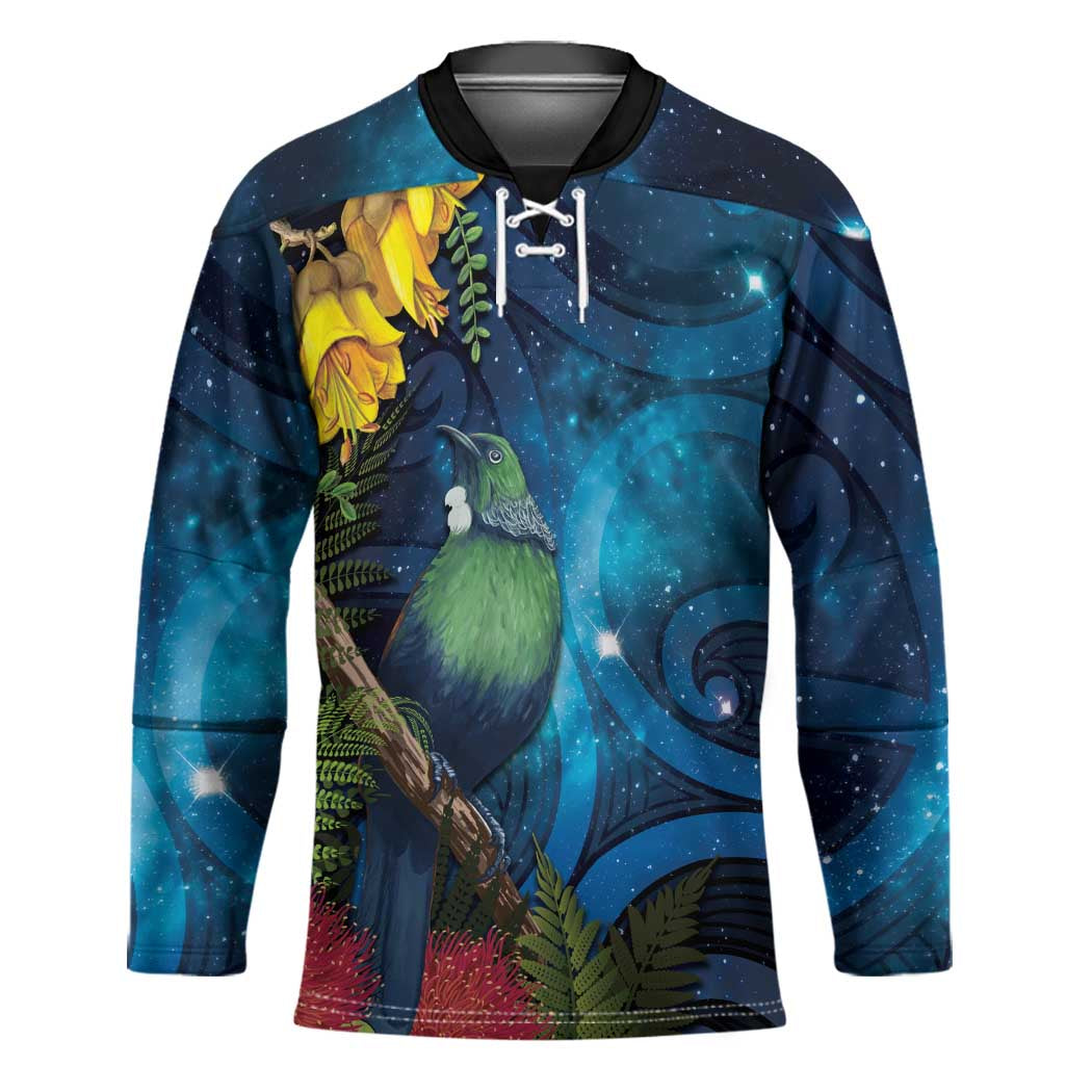 Tui Bird New Zealand Starry Sky Hockey Jersey Maori Koru