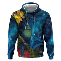 Tui Bird New Zealand Starry Sky Hoodie Maori Koru