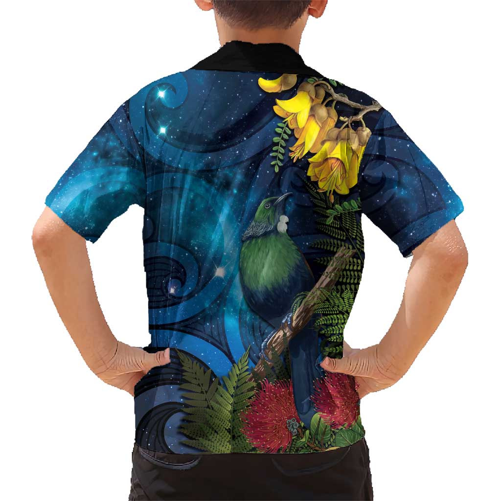 Tui Bird New Zealand Starry Sky Kid Hawaiian Shirt Maori Koru