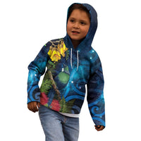 Tui Bird New Zealand Starry Sky Kid Hoodie Maori Koru