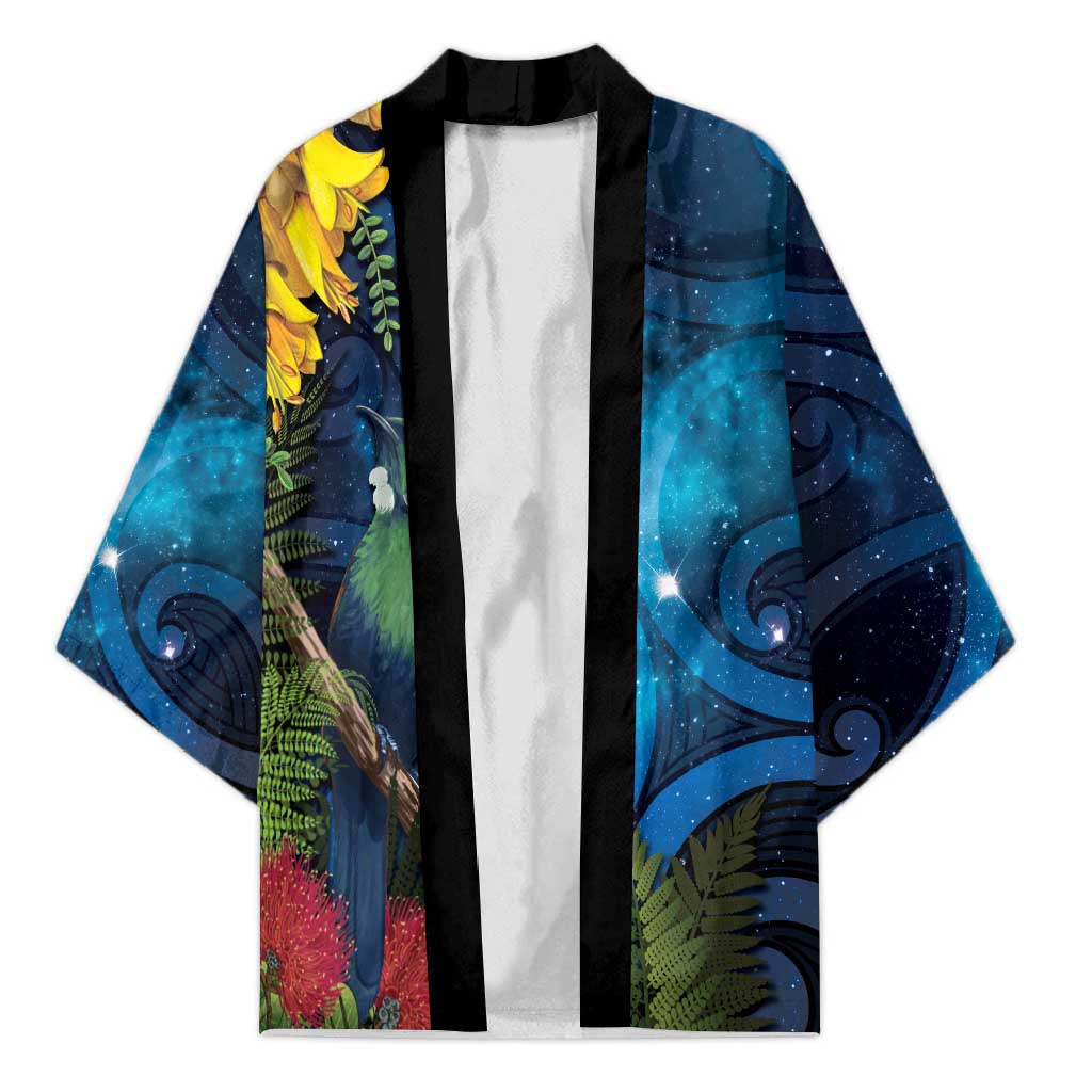 Tui Bird New Zealand Starry Sky Kimono Maori Koru
