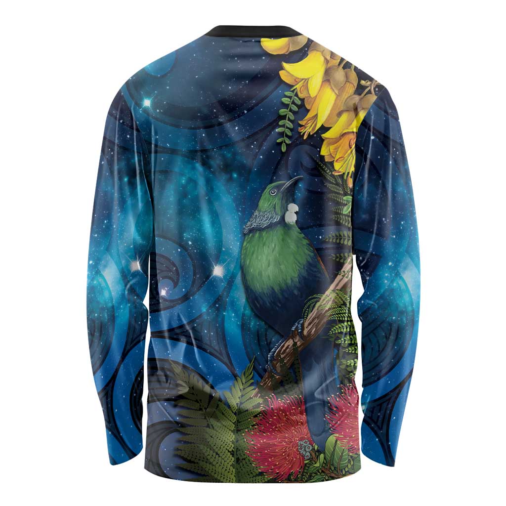 Tui Bird New Zealand Starry Sky Long Sleeve Shirt Maori Koru