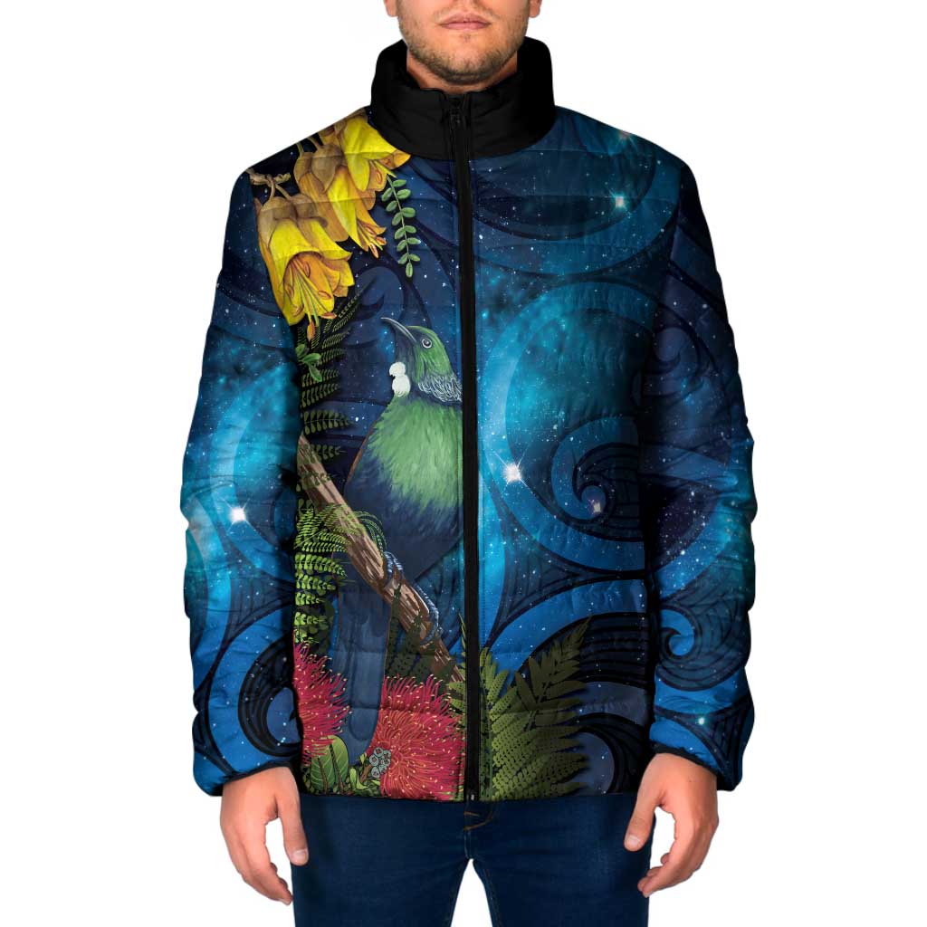 Tui Bird New Zealand Starry Sky Padded Jacket Maori Koru