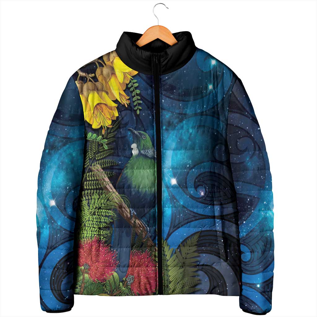 Tui Bird New Zealand Starry Sky Padded Jacket Maori Koru