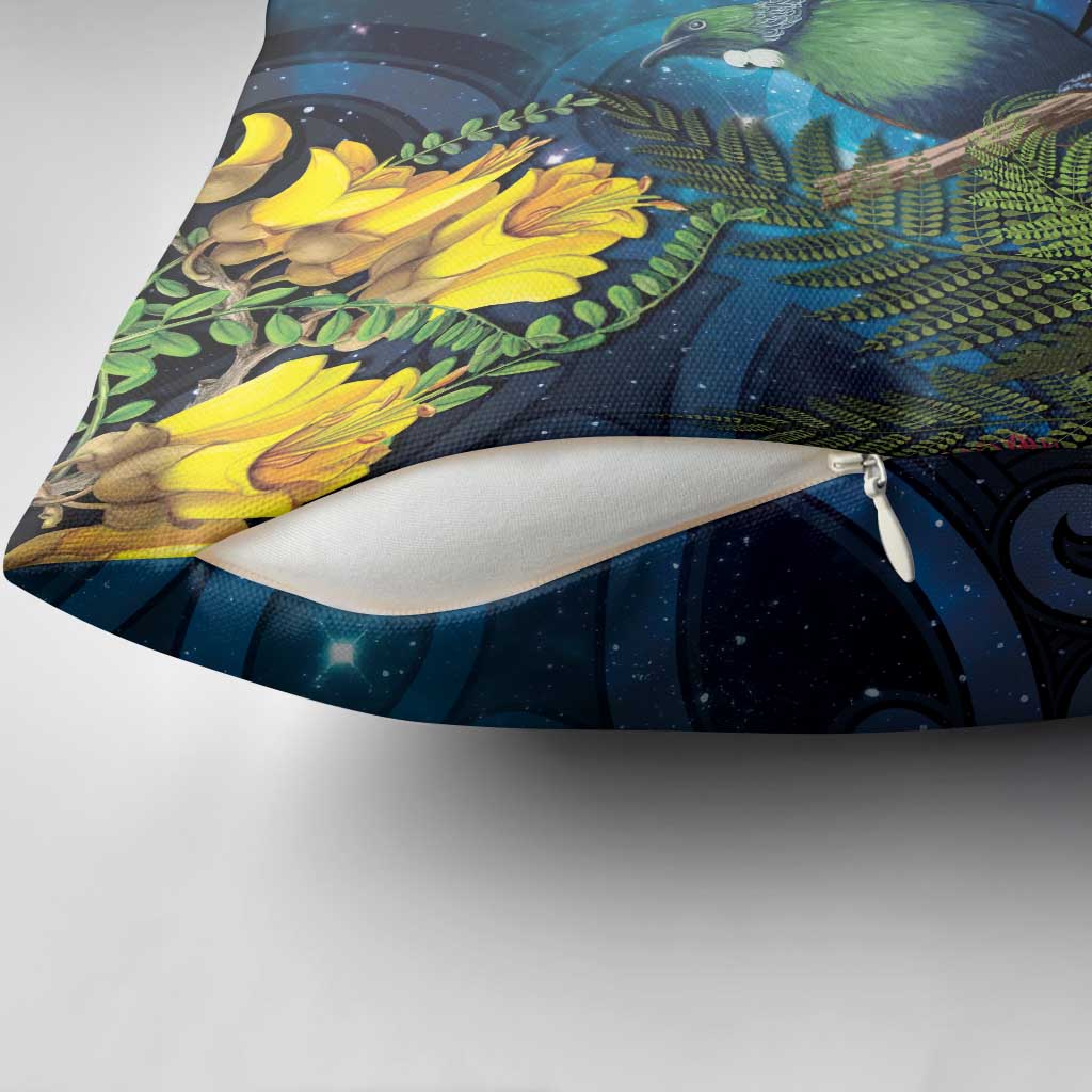 Tui Bird New Zealand Starry Sky Pillow Cover Maori Koru