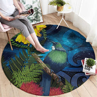 Tui Bird New Zealand Starry Sky Round Carpet Maori Koru