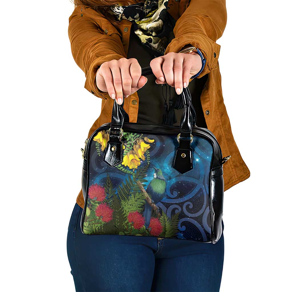 Tui Bird New Zealand Starry Sky Shoulder Handbag Maori Koru