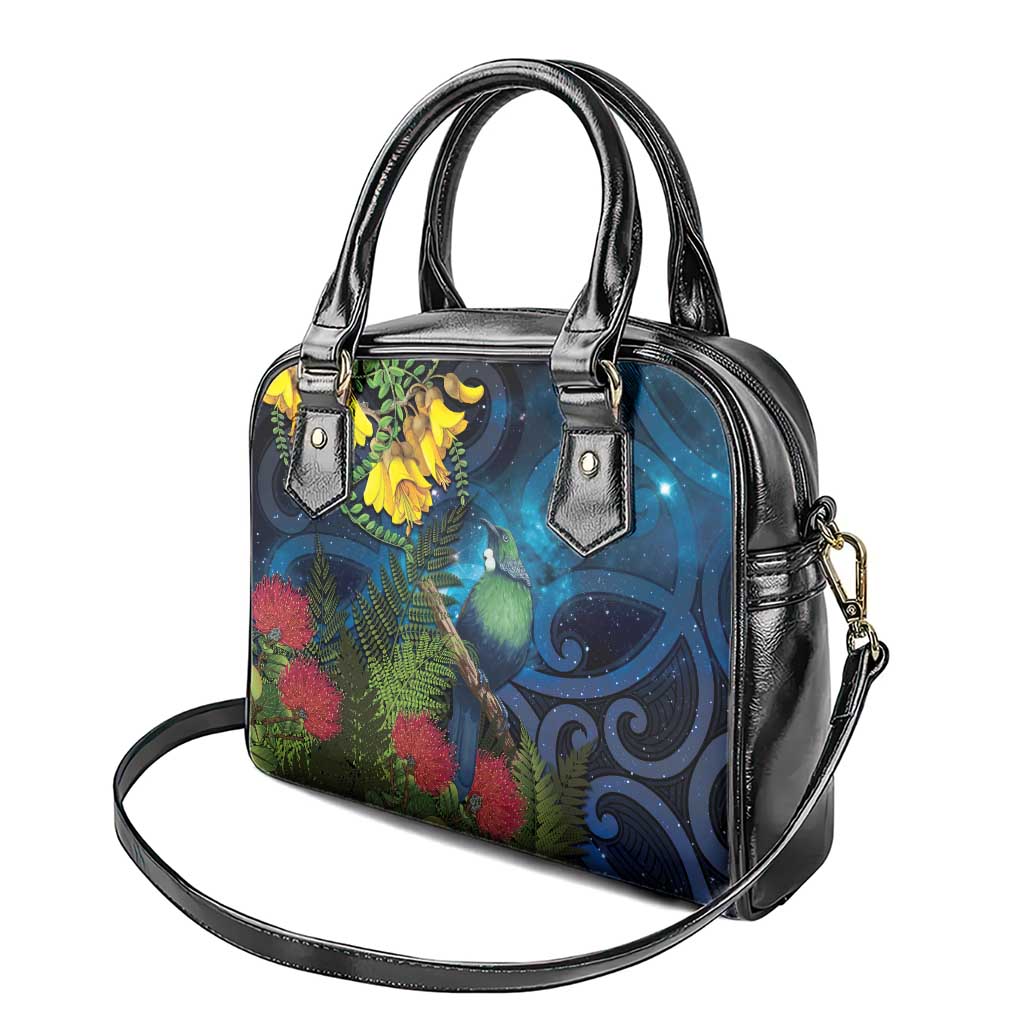 Tui Bird New Zealand Starry Sky Shoulder Handbag Maori Koru