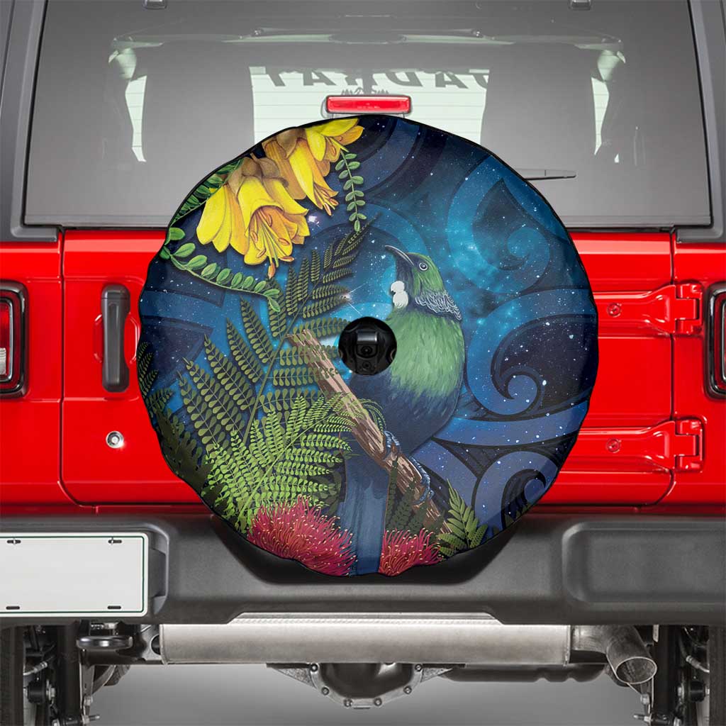Tui Bird New Zealand Starry Sky Spare Tire Cover Maori Koru