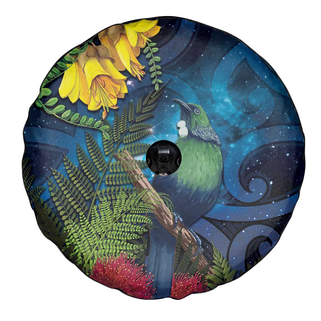 Tui Bird New Zealand Starry Sky Spare Tire Cover Maori Koru