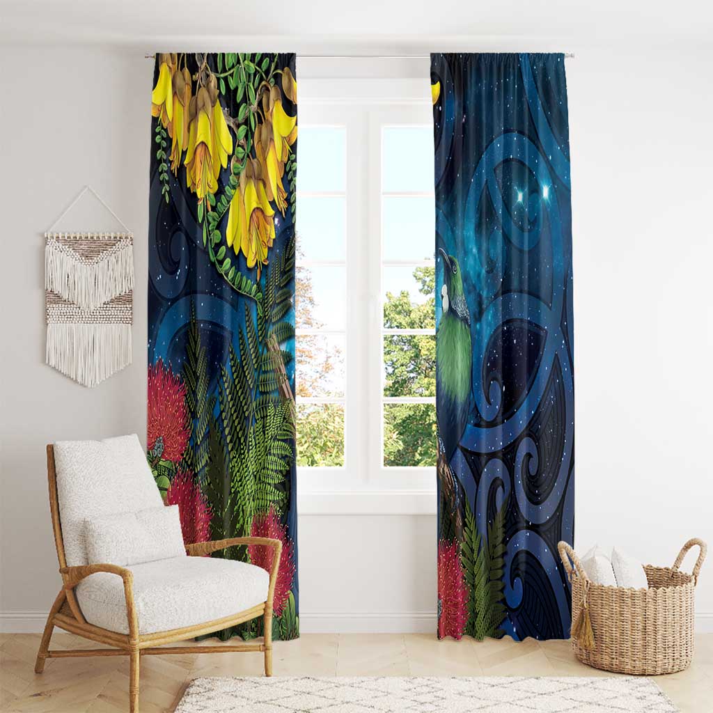 Tui Bird New Zealand Starry Sky Window Curtain Maori Koru