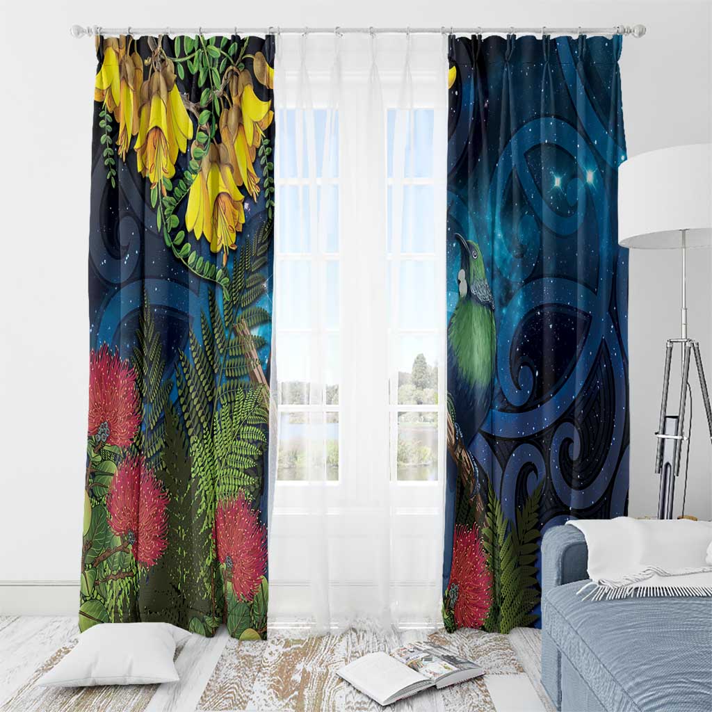 Tui Bird New Zealand Starry Sky Window Curtain Maori Koru