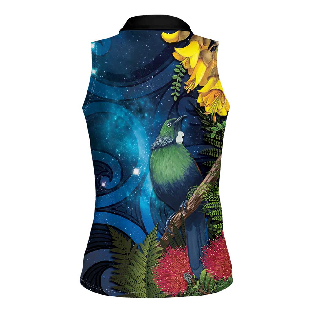 Tui Bird New Zealand Starry Sky Women Sleeveless Polo Shirt Maori Koru LT7 - Polynesian Pride