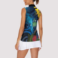 Tui Bird New Zealand Starry Sky Women Sleeveless Polo Shirt Maori Koru LT7 - Polynesian Pride