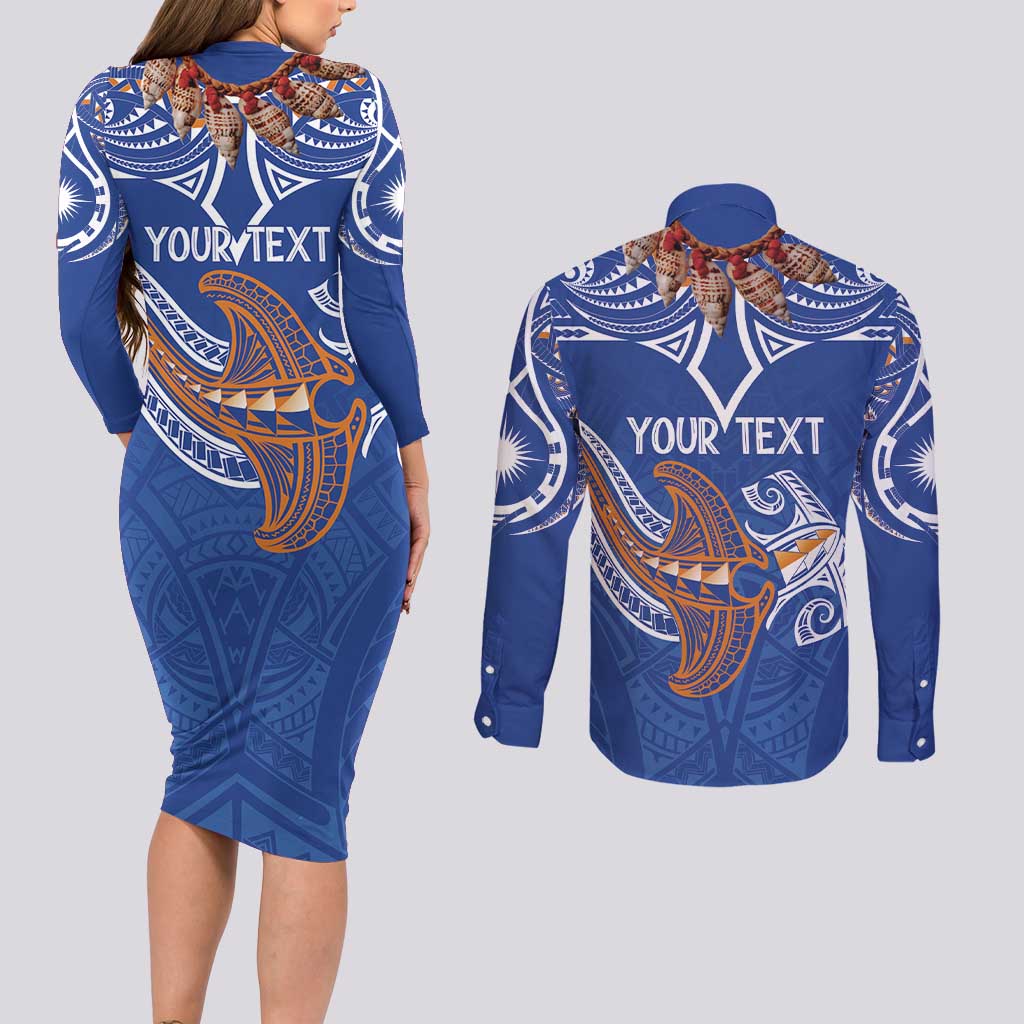 Yokwe Marshall Islands Personalized Couples Matching Long Sleeve Bodycon Dress and Long Sleeve Button Shirt Jemenei Day - Seashell Necklace