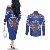 Yokwe Marshall Islands Personalized Couples Matching Off The Shoulder Long Sleeve Dress and Long Sleeve Button Shirt Jemenei Day - Seashell Necklace