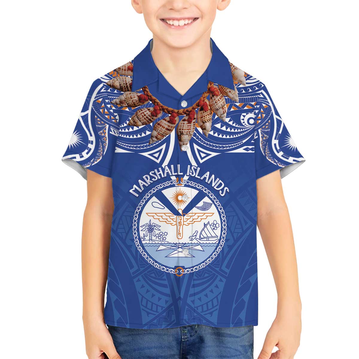 Yokwe Marshall Islands Personalized Family Matching Off The Shoulder Long Sleeve Dress and Hawaiian Shirt Jemenei Day - Seashell Necklace