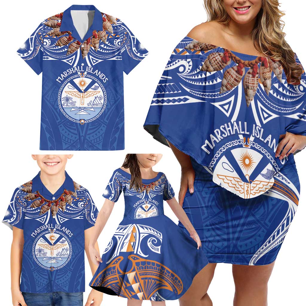 Yokwe Marshall Islands Personalized Family Matching Off Shoulder Short Dress and Hawaiian Shirt Jemenei Day - Seashell Necklace