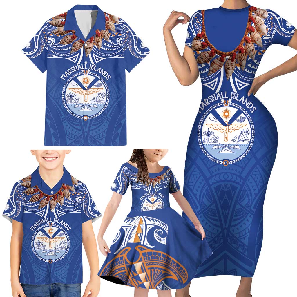 Yokwe Marshall Islands Personalized Family Matching Short Sleeve Bodycon Dress and Hawaiian Shirt Jemenei Day - Seashell Necklace