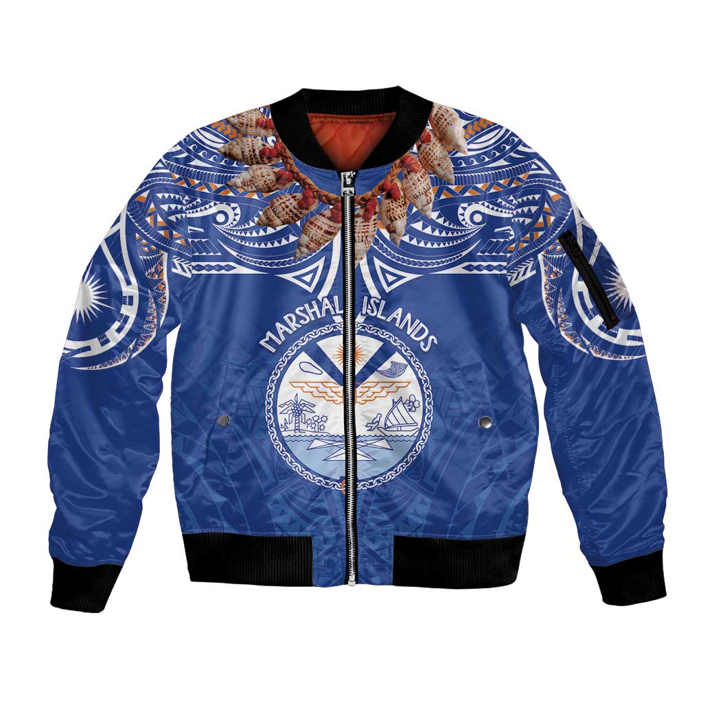 Yokwe Marshall Islands Personalized Sleeve Zip Bomber Jacket Jemenei Day - Seashell Necklace
