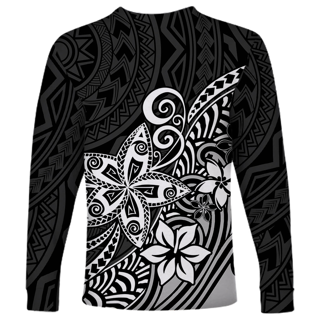 Polynesia Long Sleeve Shirt Plumeria Black Curves LT7 - Polynesian Pride
