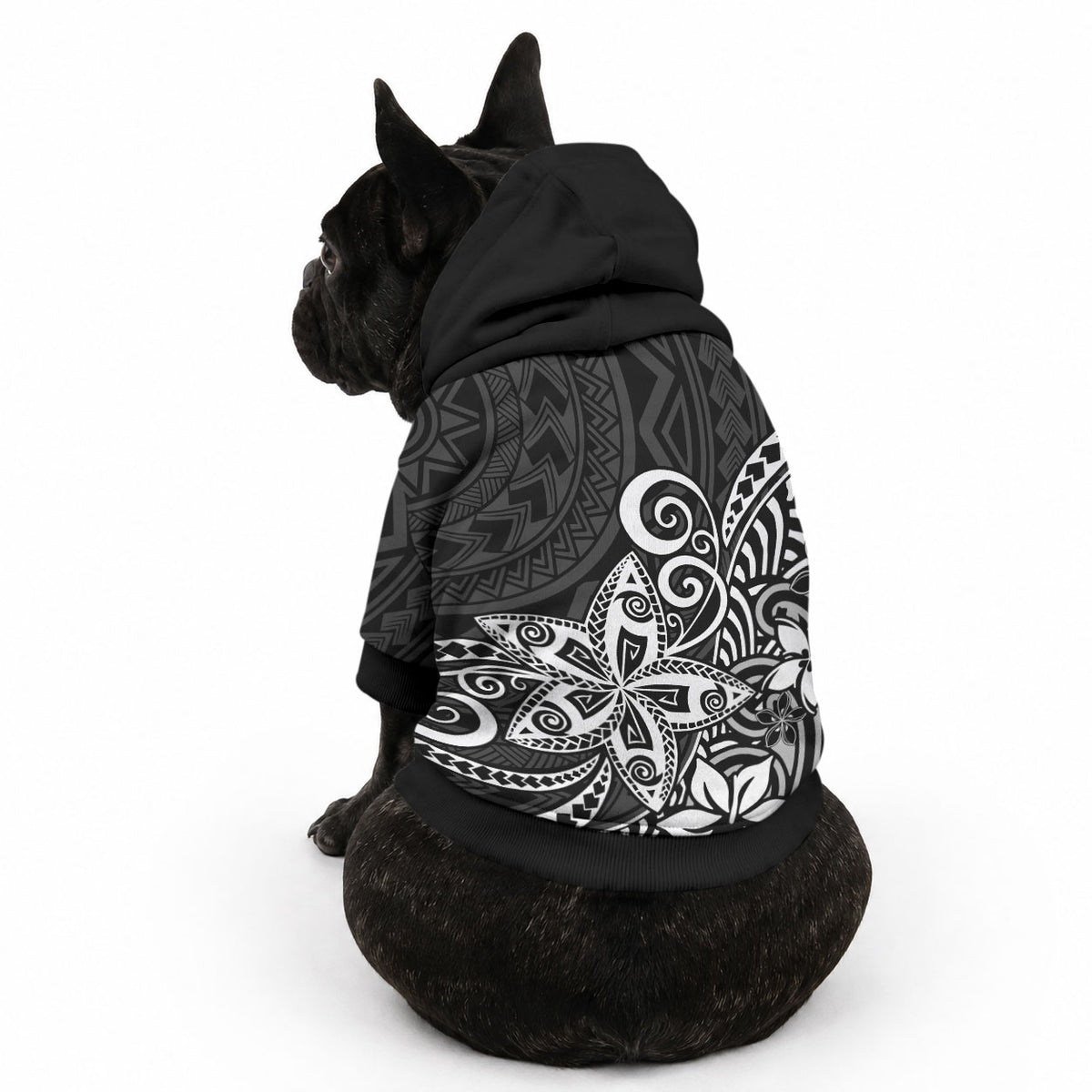 Polynesia Pet Hoodie Plumeria Black Curves