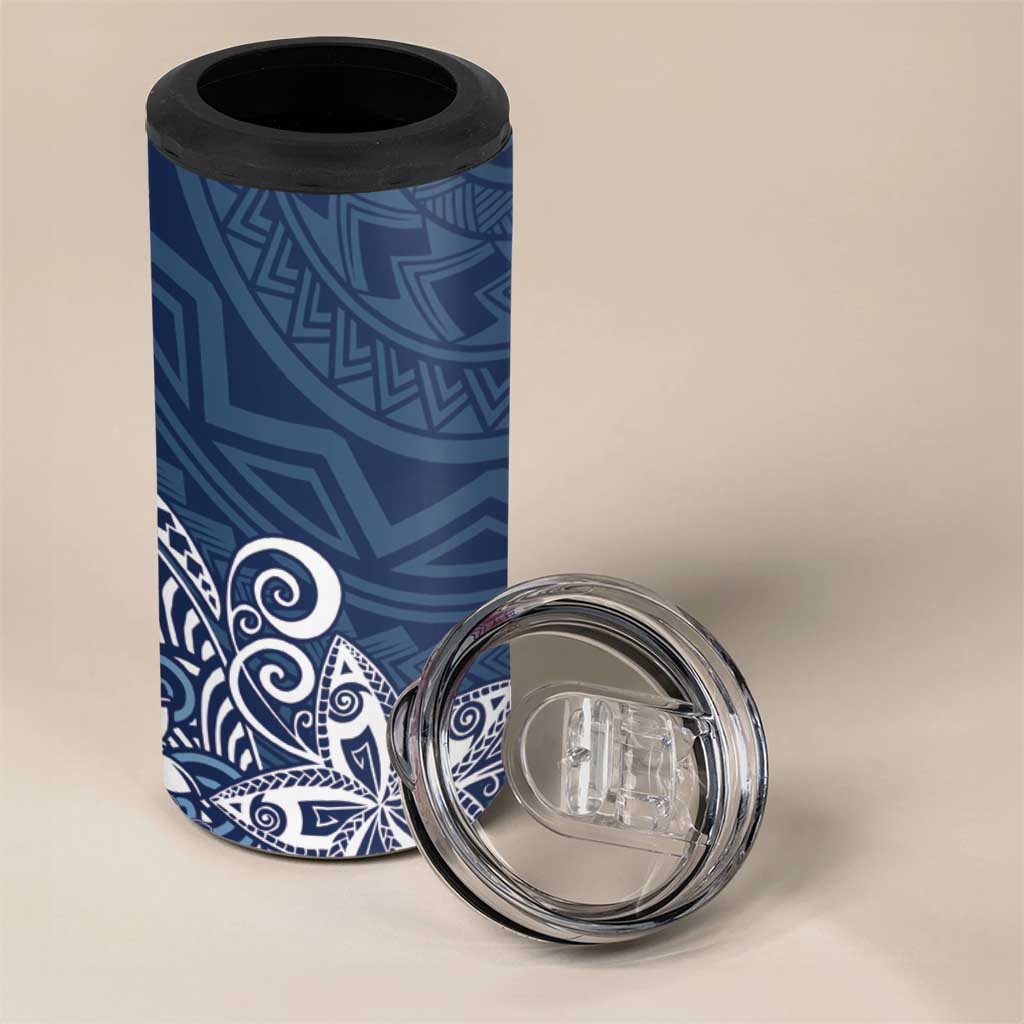 Hawaii 4 in 1 Can Cooler Tumbler Plumeria Navy Curves