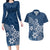 Polynesia Couples Matching Long Sleeve Bodycon Dress and Hawaiian Shirt Plumeria Blue Curves LT7 Blue - Polynesian Pride