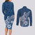 Polynesia Couples Matching Long Sleeve Bodycon Dress and Long Sleeve Button Shirts Plumeria Blue Curves LT7 - Polynesian Pride